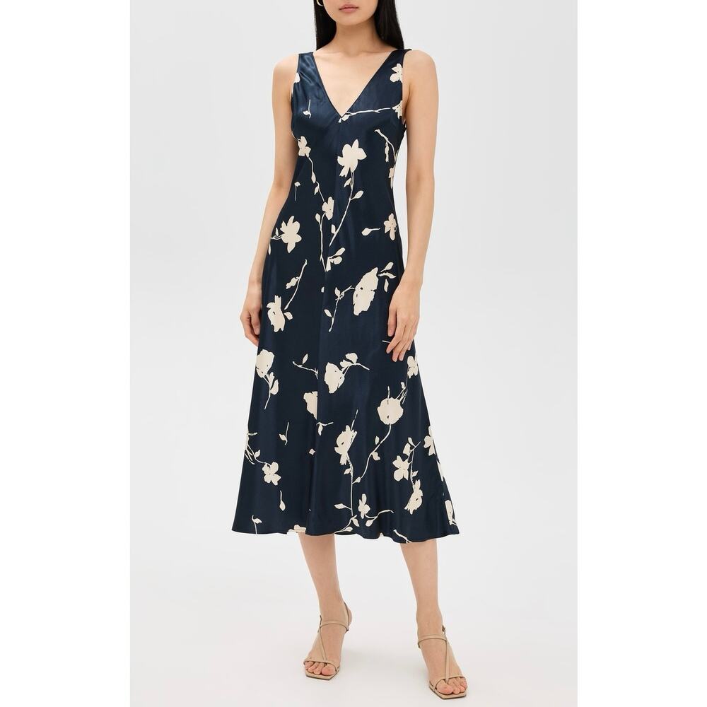 Rails Camellia Floral-Print Satin-Crepe Midi Dress Midnight Medium